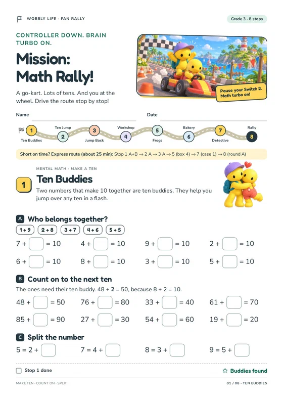 Preview of Wobbly Life: Mission Math Rally! worksheet