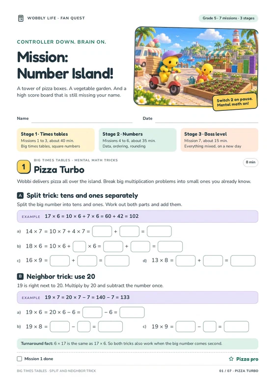 Preview of Wobbly Life: Mission Number Island! worksheet