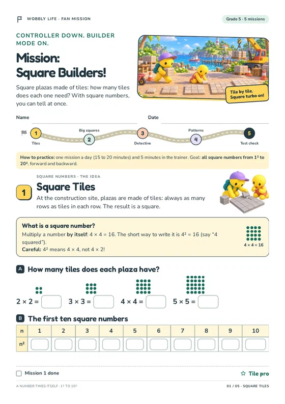 Preview of Wobbly Life: Mission Square Builders! worksheet