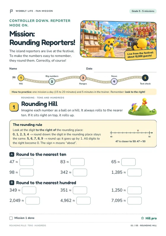 Preview of Wobbly Life: Mission Rounding Reporters! worksheet