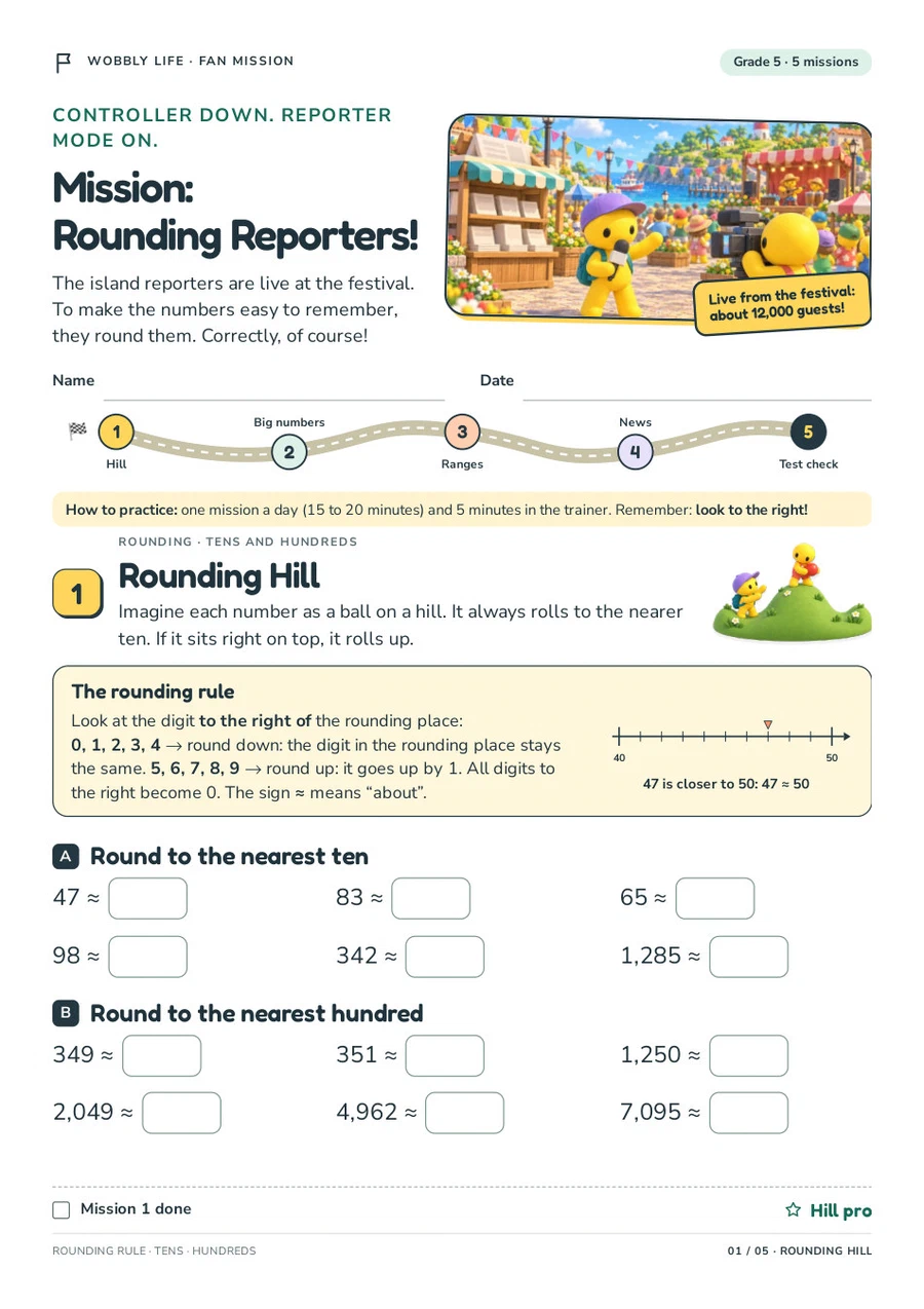 Preview of the Wobbly Life: Mission Rounding Reporters! worksheet